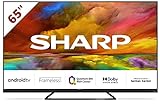 SHARP 65EQ3EA Android TV 164 cm (65 Zoll) 4K Ultra HD Android TV (Smart TV ohne Rahmen, Dolby Atmos, Quantum Dot, Harman Kardon) [Modelljahr 2022] [Energieklasse G]